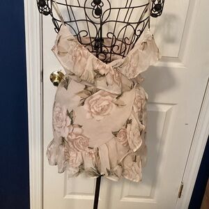 Floral Ruffle Wrap Crop Top in Light Blush